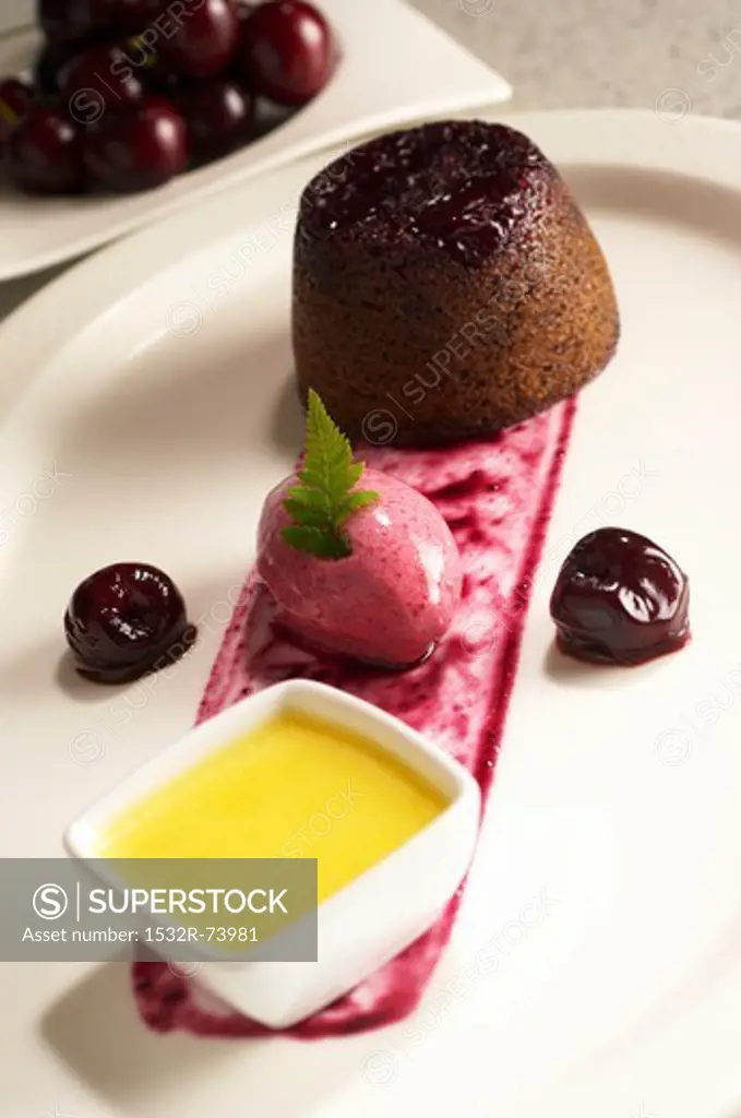Steamed cherry pudding with cherry ice cream and custard, 9/2/2013