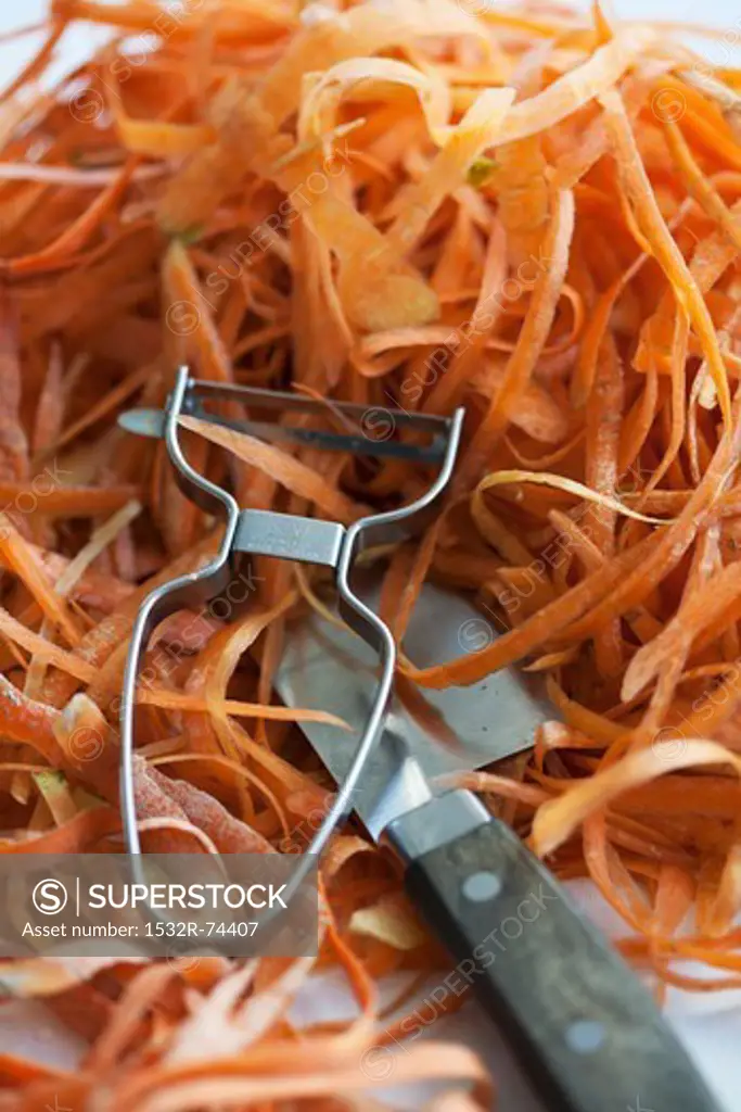 Carrot peelings, a peeler and a knife, 9/9/2013