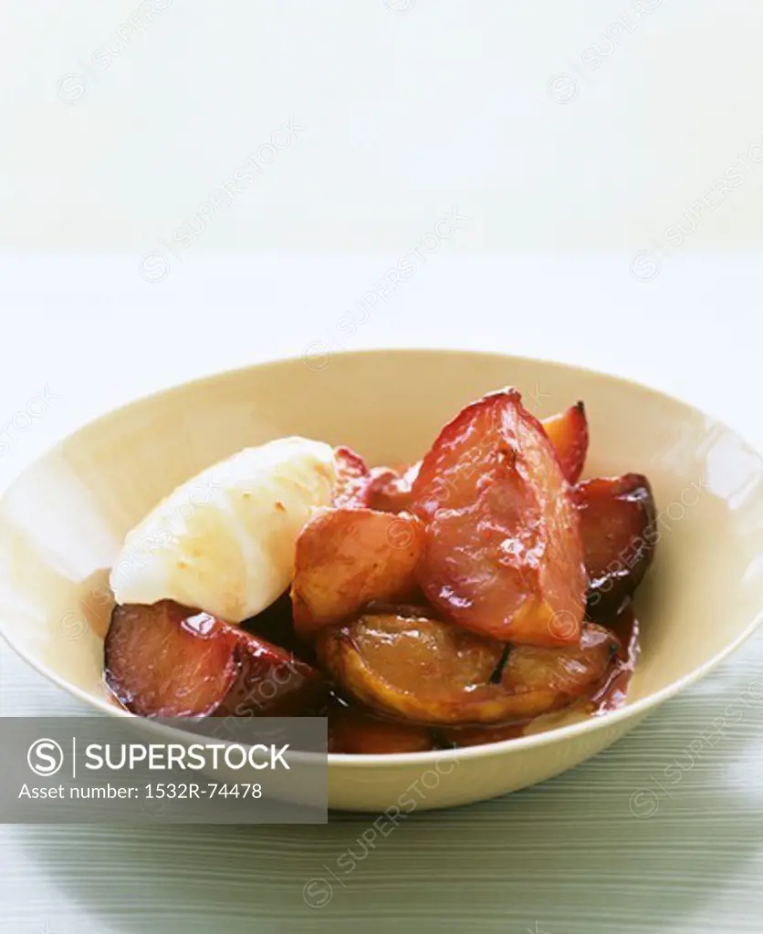 Stewed plums with a dollop of whipped cream, 9/10/2013