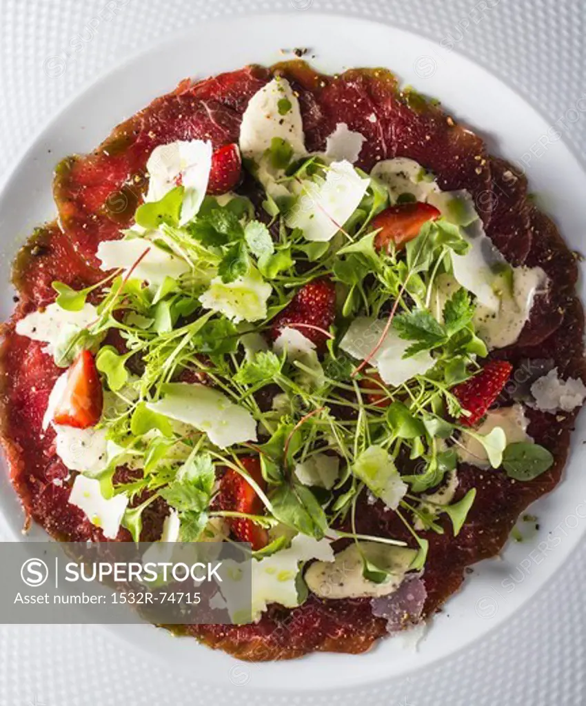 Beef carpaccio with strawberry parmesan and cresses, 9/14/2013