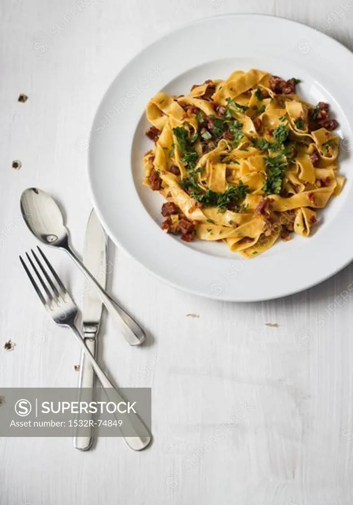 Pappardelle with sausage and parsley, 9/18/2013