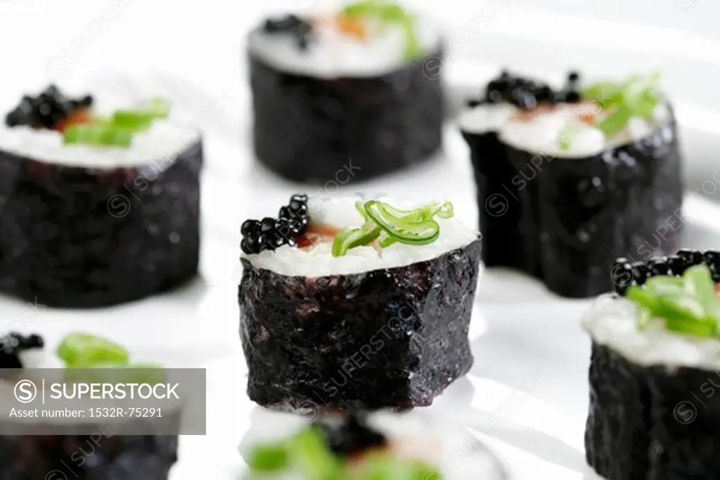 Salmon sushi and caviar roe, 10/3/2013
