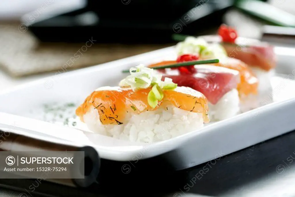 Marinated salmon sushi and tuna, 10/3/2013