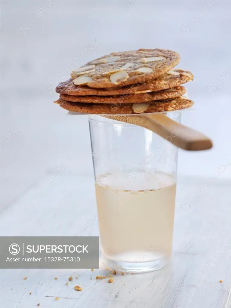 Crispy almond biscuits on top of a drink, 9/30/2013