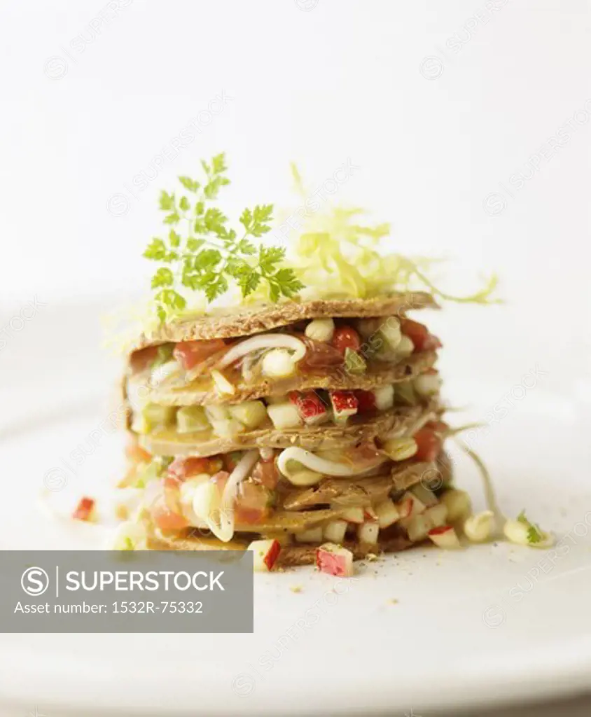 A tower of vegetable and apple tartare with edible shoots, 9/28/2013