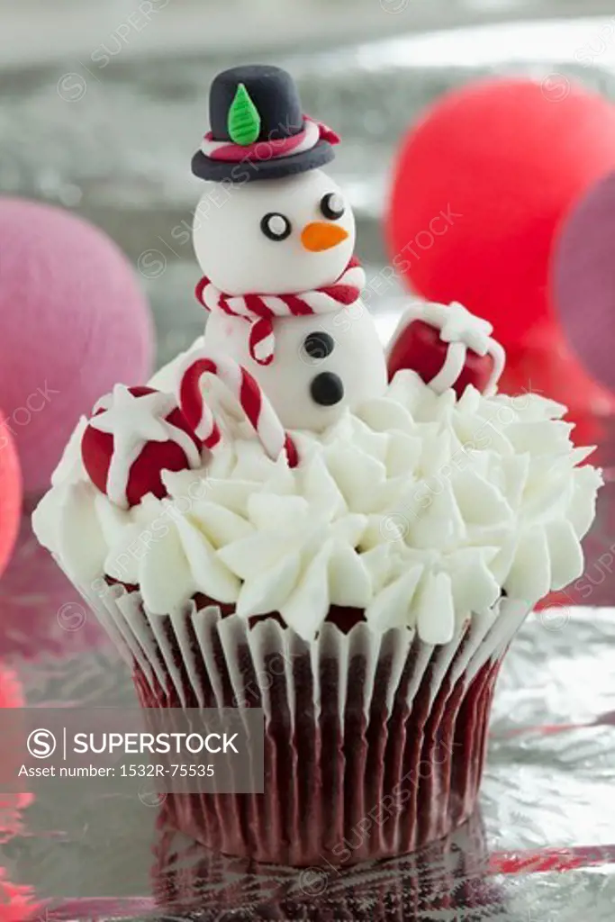 Red Velvet cupcake with cream cheese frosting and a snowman, 10/16/2013