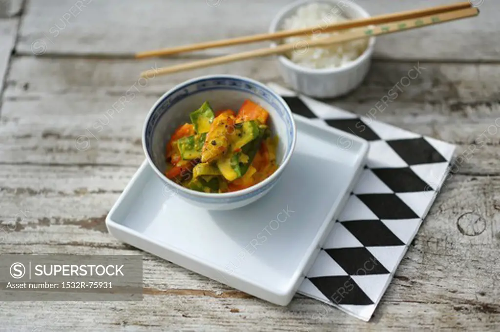 Vegetable curry with carrots and leeks in an Asian-style bowl, 10/23/2013