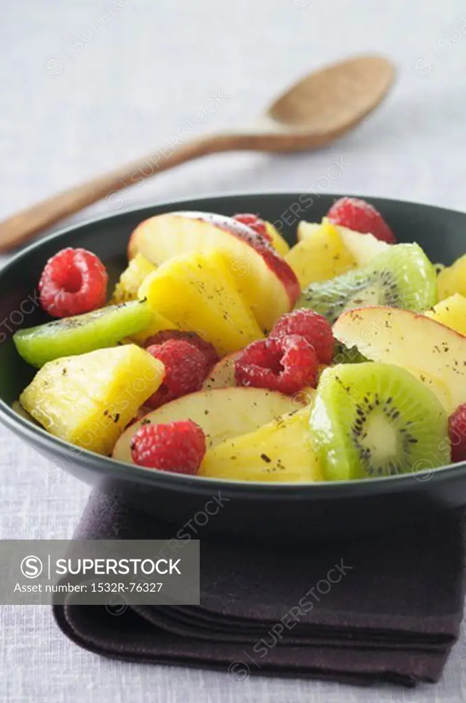 Fruit salad with pineapple, raspberries, apple and kiwi, 11/6/2013