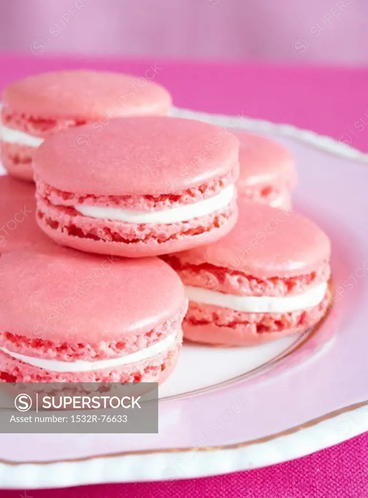 Pink macaroons on a plate (close-up), 11/20/2013