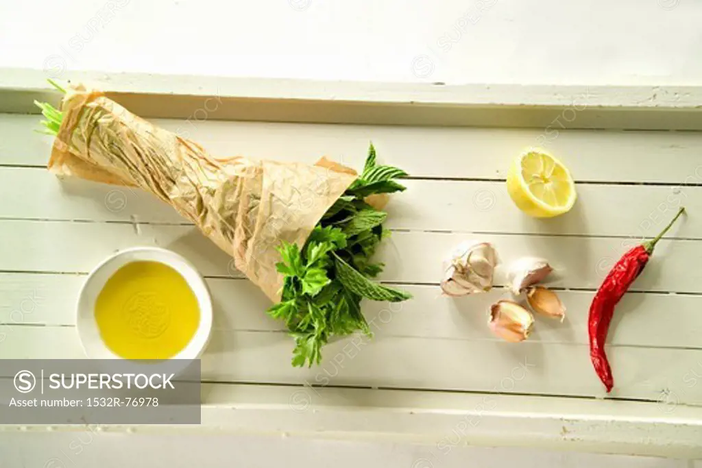 Herbs, chilli, garlic, lemon and olive oil, 12/2/2013