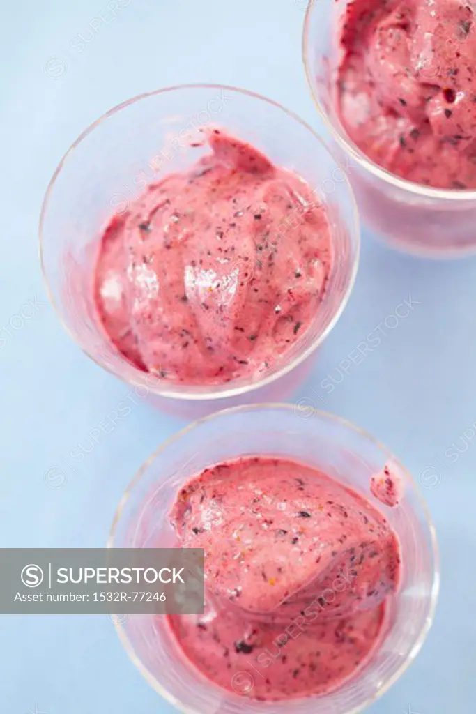 Home-made raspberry ice cream in three glasses, 12/9/2013