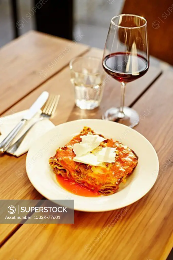 Lasagne with parmesan and a glass of red wine, 1/9/2014