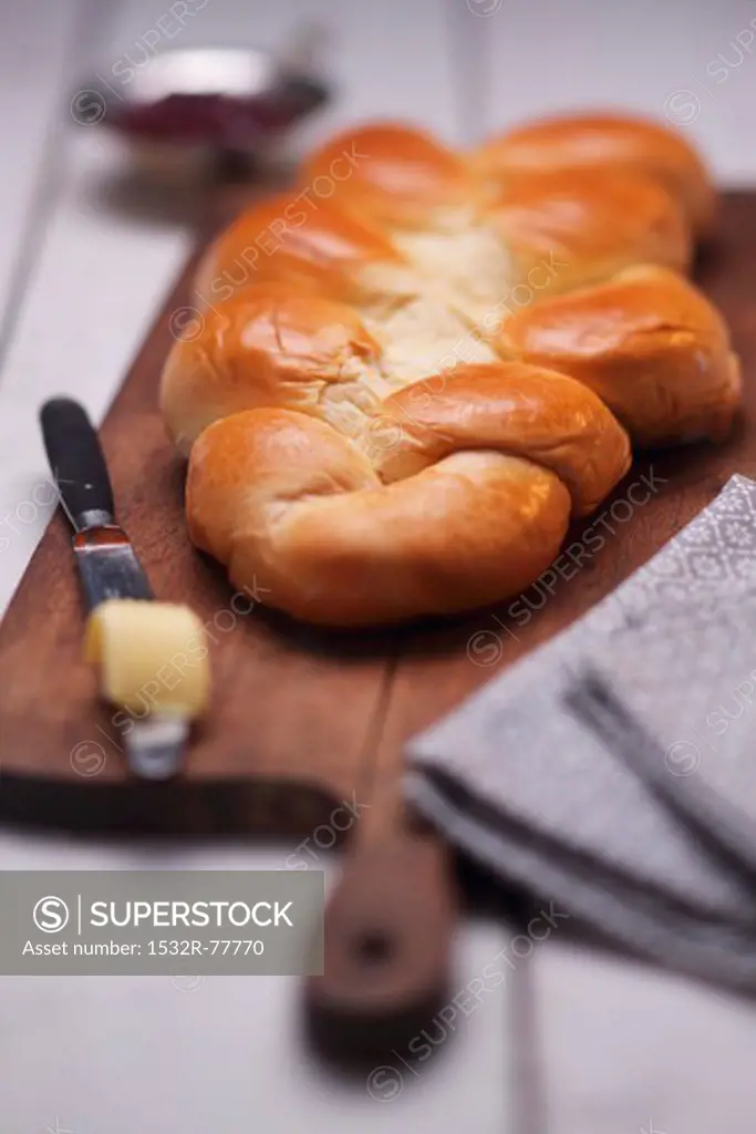 Plaited loaf on a wooden board, 1/9/2014