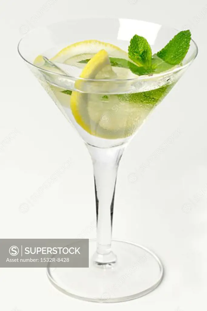 Drink with slices of lemon and mint