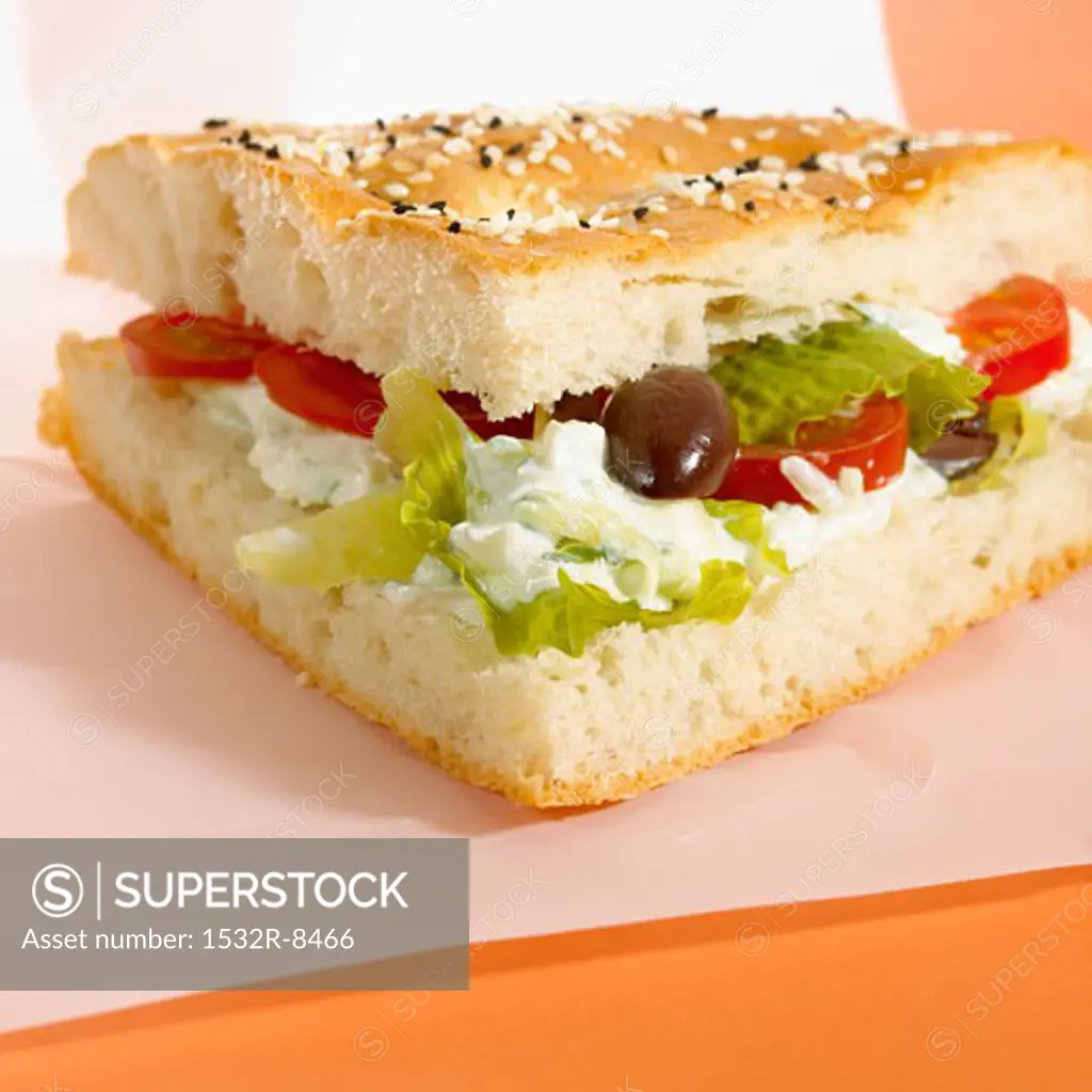 Pita bread filled with vegetables and soft cheese