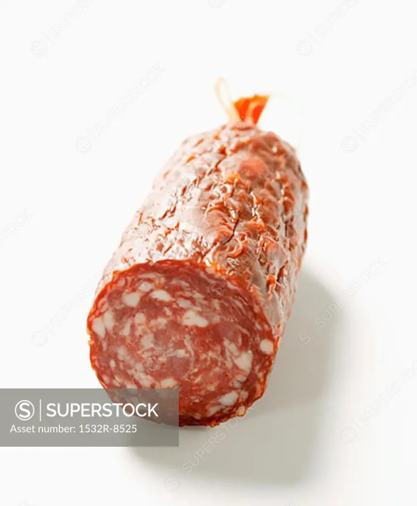 Venison sausage (salami), a piece cut off
