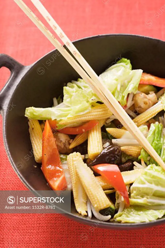 Ingredients for Asian vegetable dish in wok