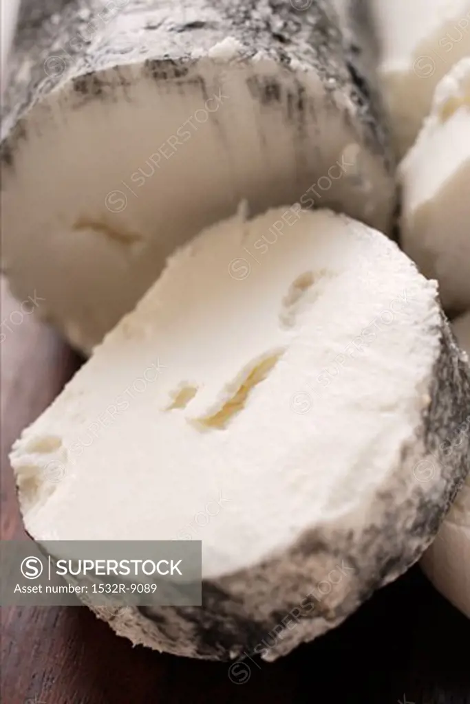 Goat's cheese with ash, slices cut