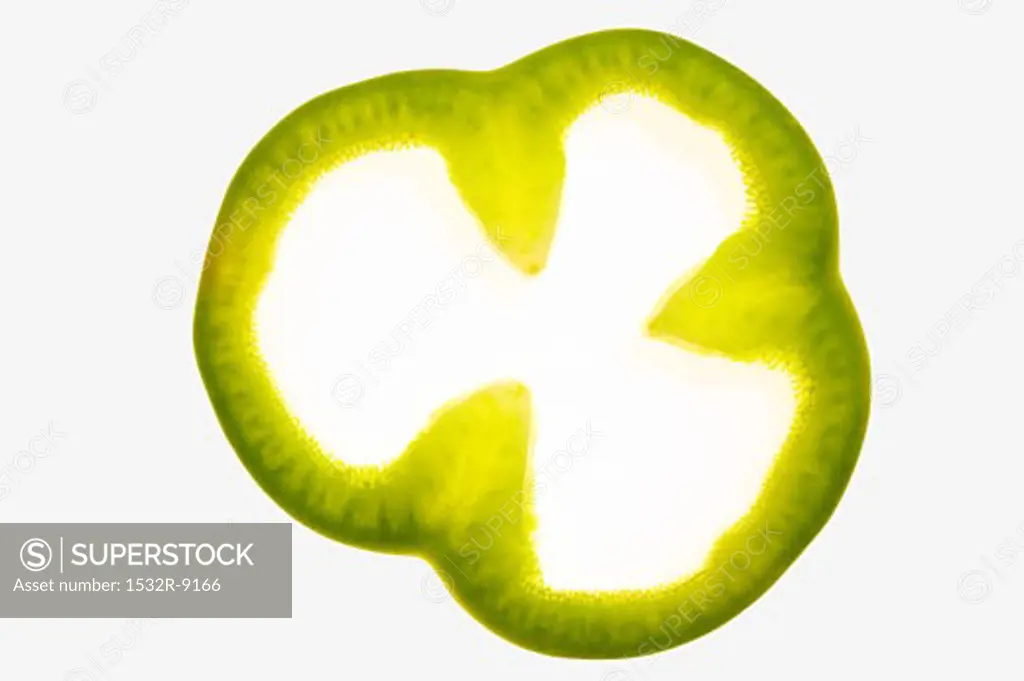 Slice of green pepper, backlit