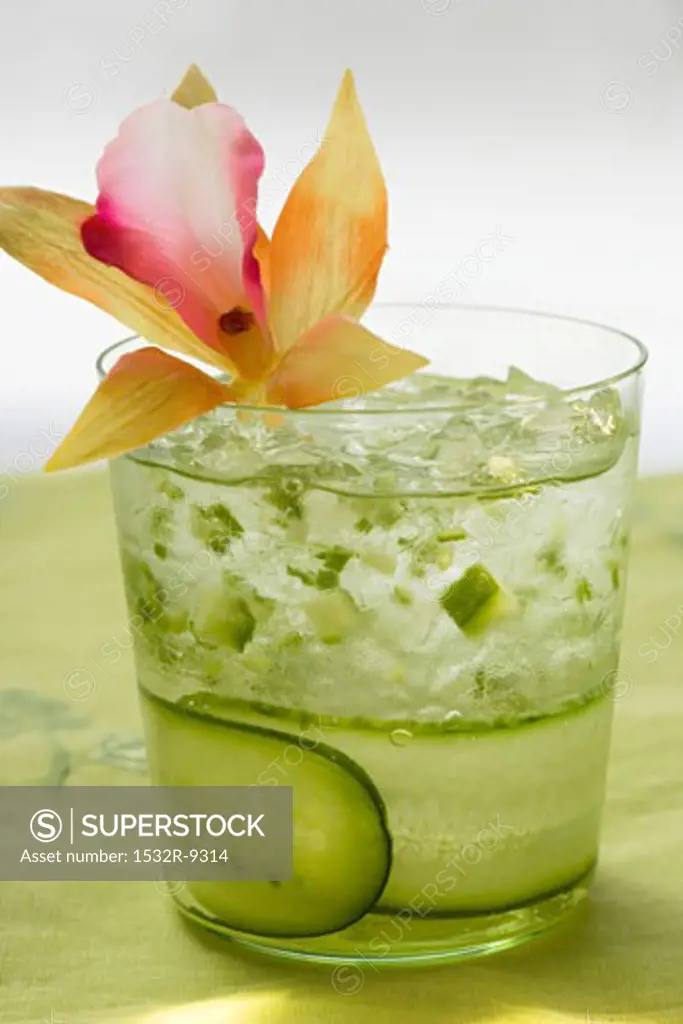 Refreshing cucumber drink with flower