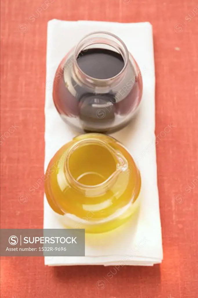 Olive oil and balsamic vinegar in glasses