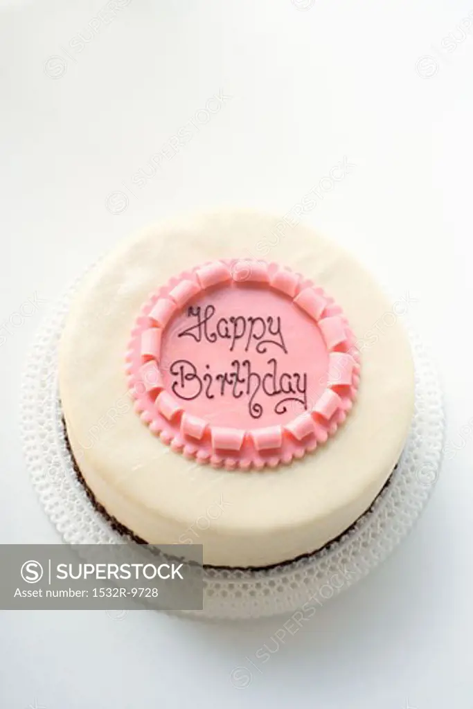 Birthday cake with the words 'Happy Birthday'