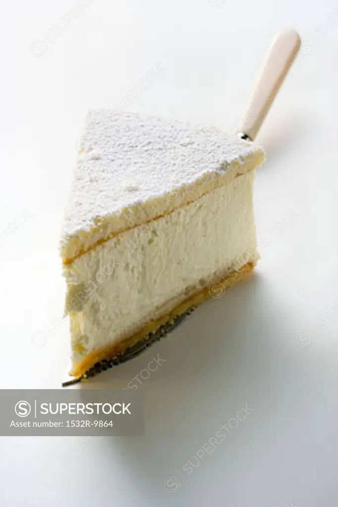Piece of cream cheesecake on cake slice