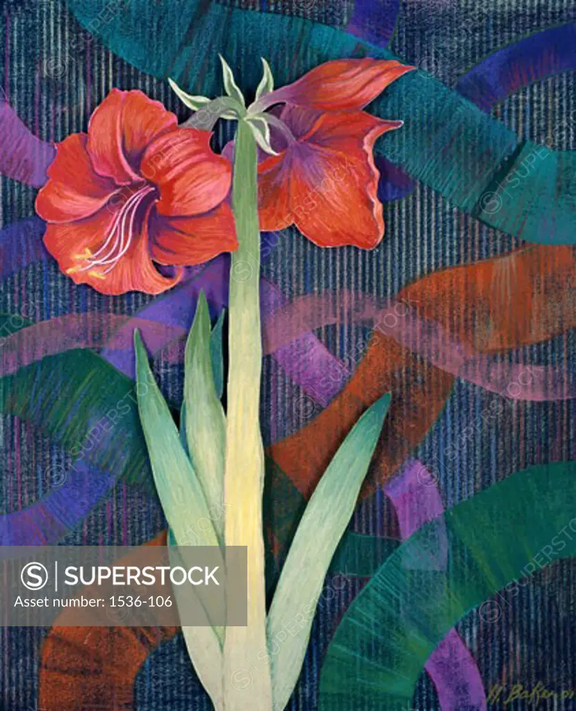 Red, Red Amaryllis 2002 Helene Baker (20th C. American) Mixed media on paper
