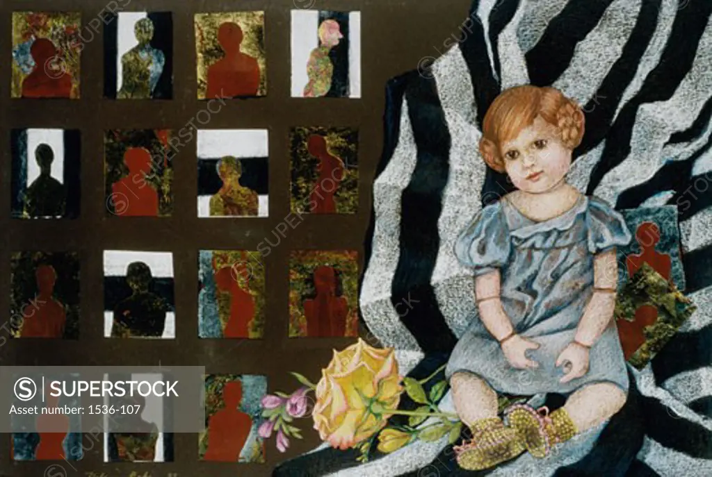 Doll with Witnesses 1996 Helene Baker (20th C. American) Oil Pastel