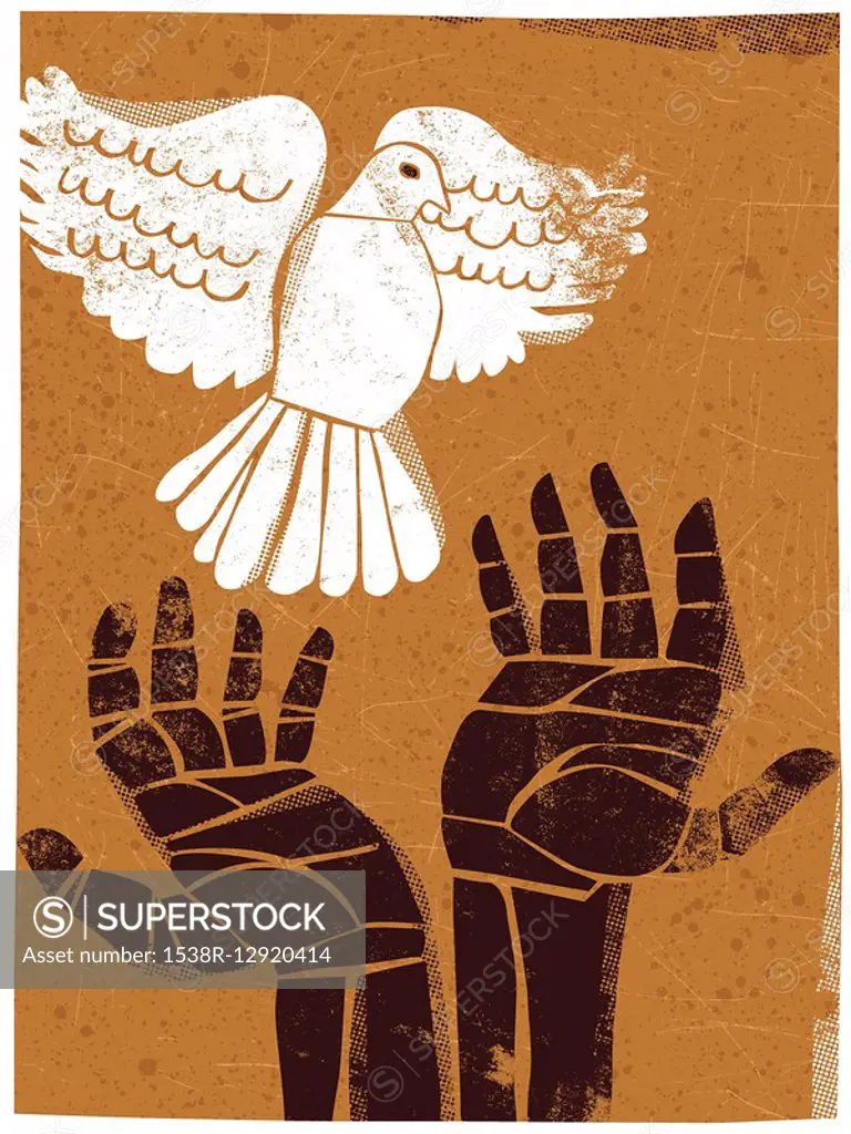 Illustration of hands releasing a dove