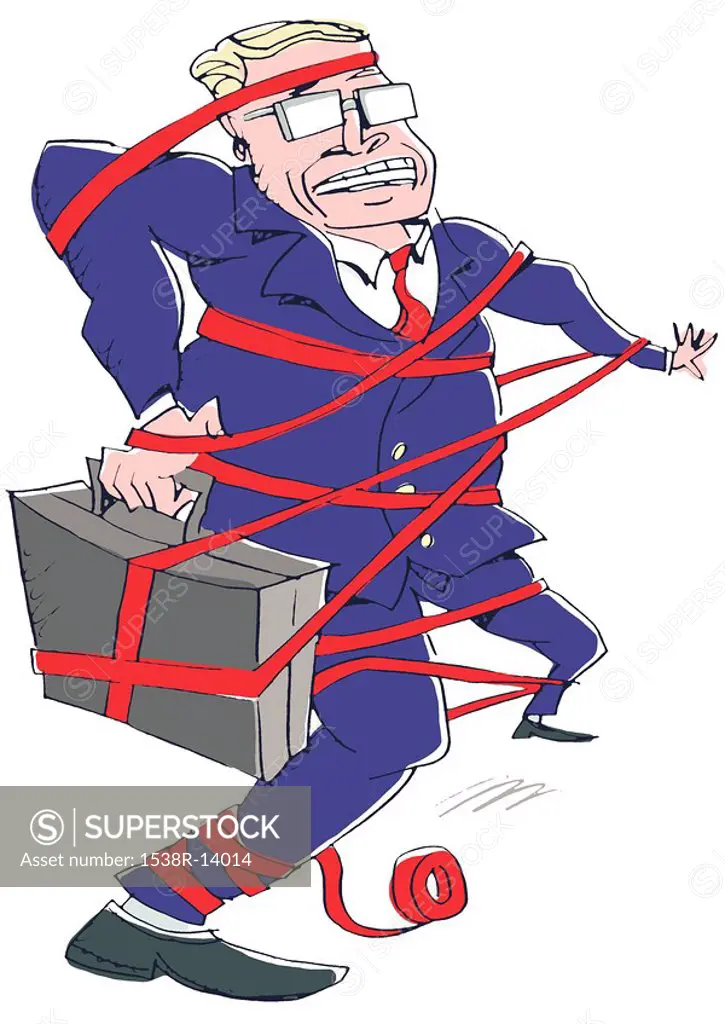 businessman caught in red tape