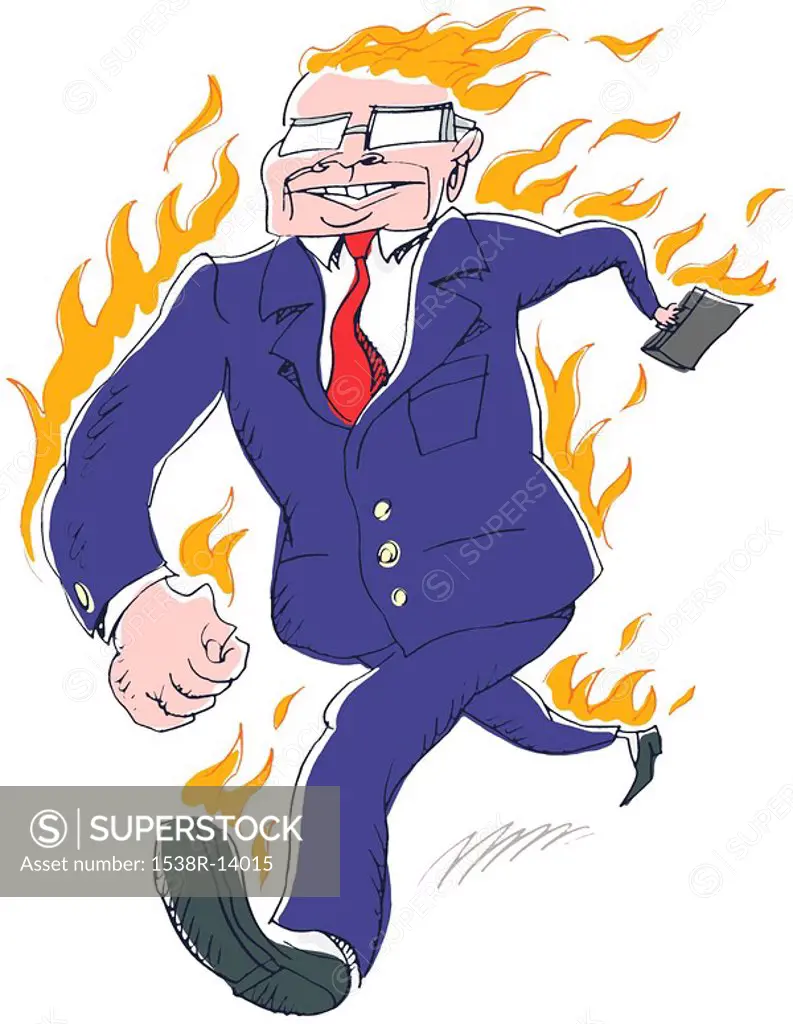 An illustration of a businessman on fire