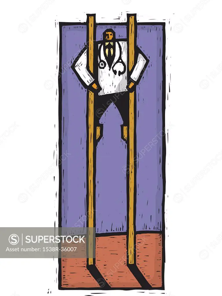 A doctor standing on stilts