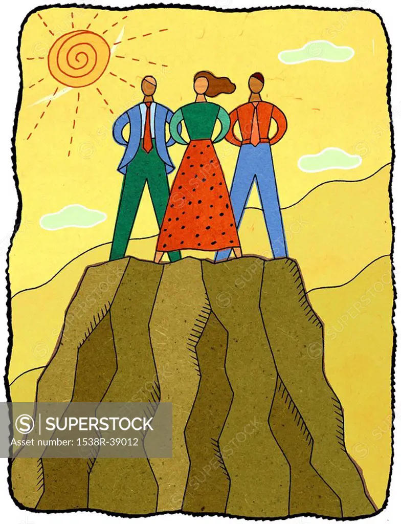 three people on a mountaintop