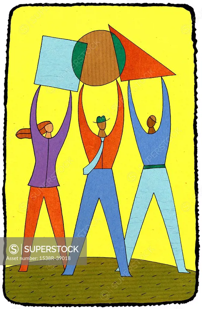 business people holding up different shapes