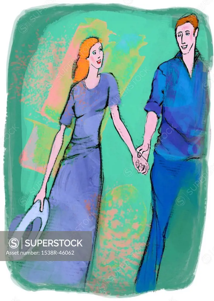 A man and woman walking hand in hand