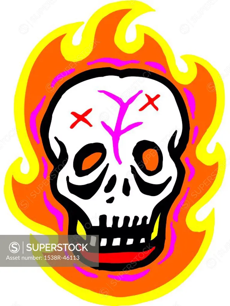 Skull and flames