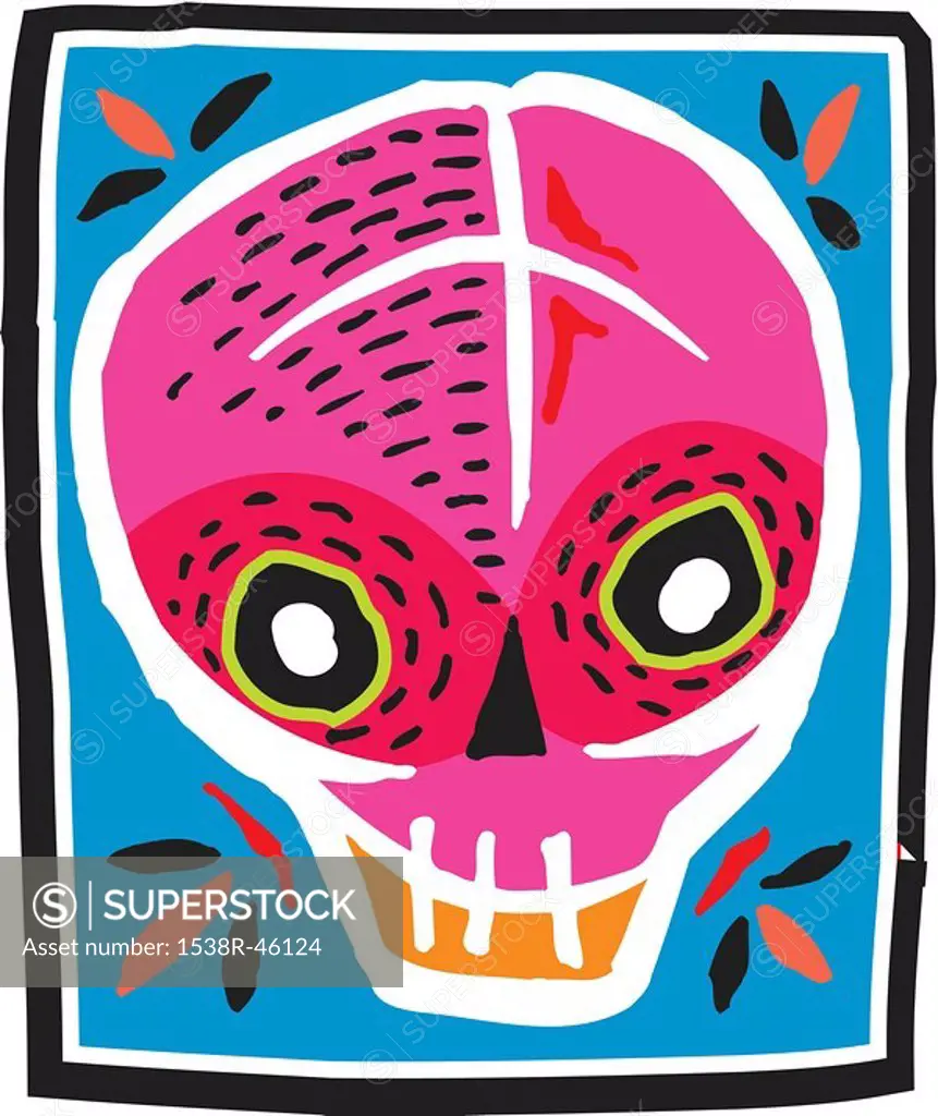 Pink and red skull with black border