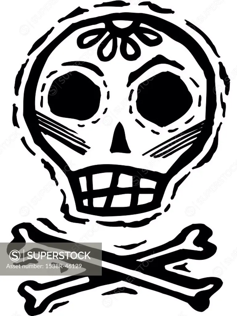 Black and white skull with crossbones