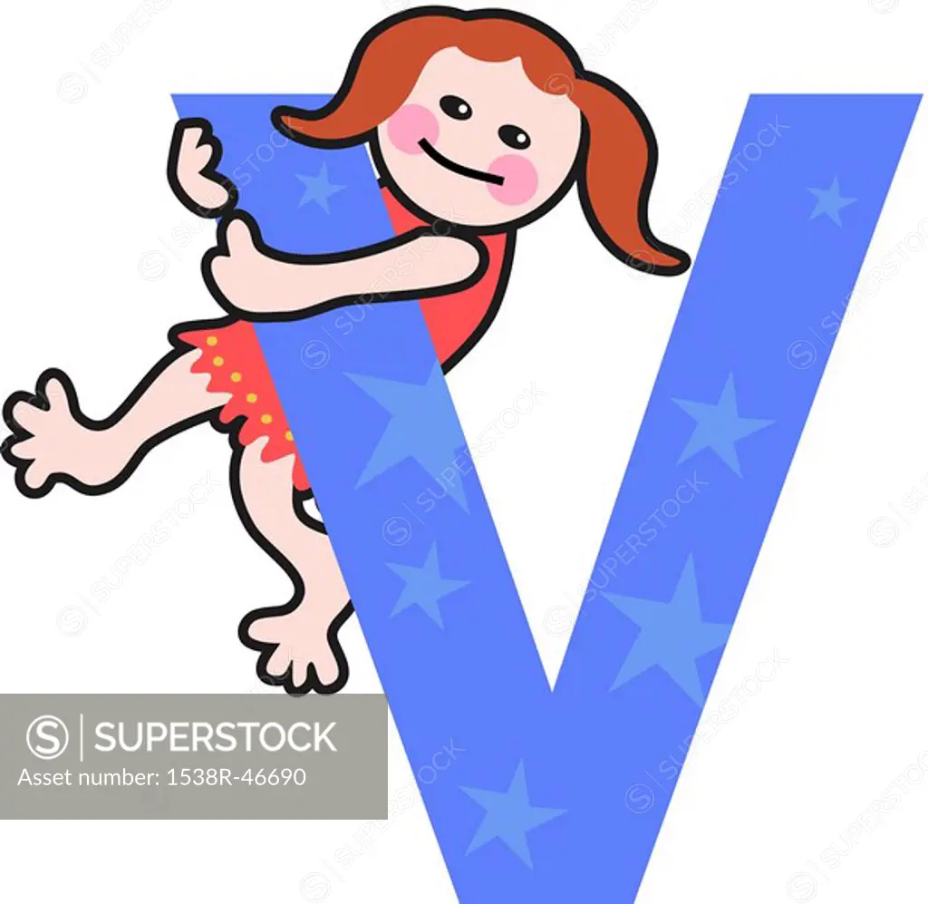 A kid with the letter V