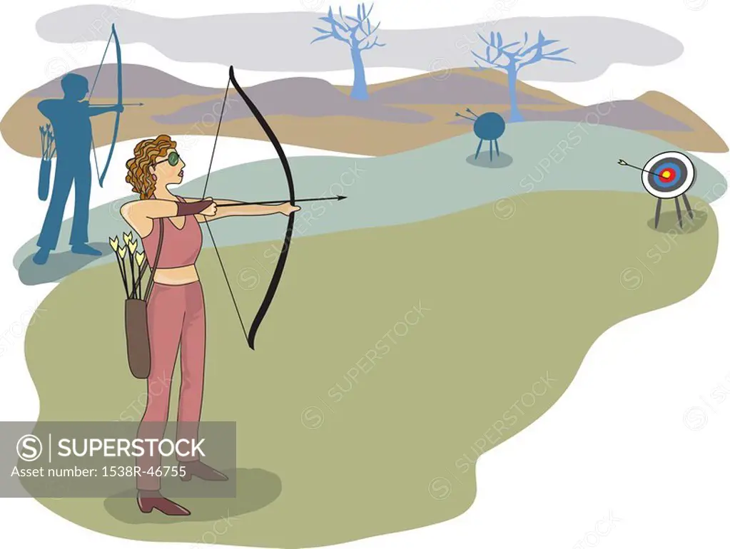A woman displaying her skills at archery
