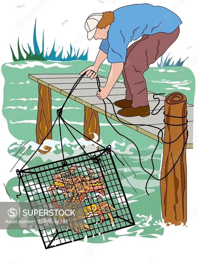 A man practicing crab trapping