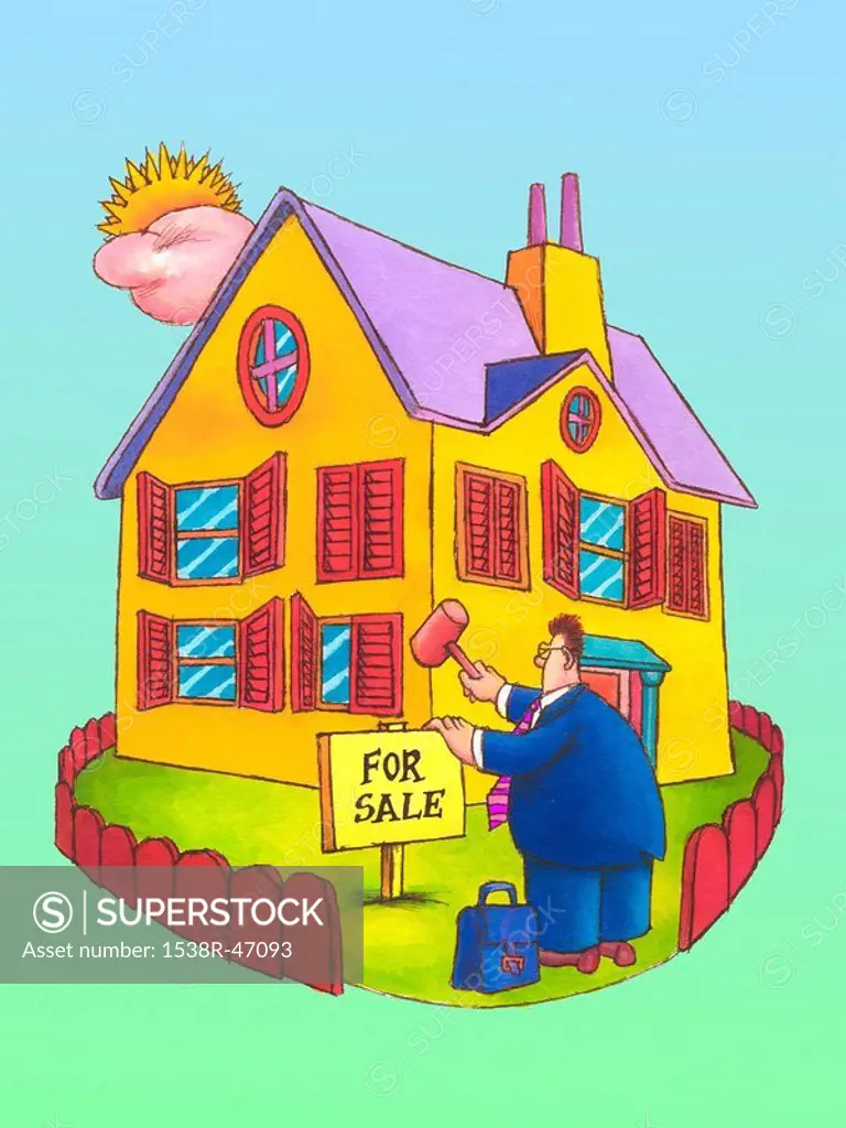 A real estate agent putting up a for sale sign