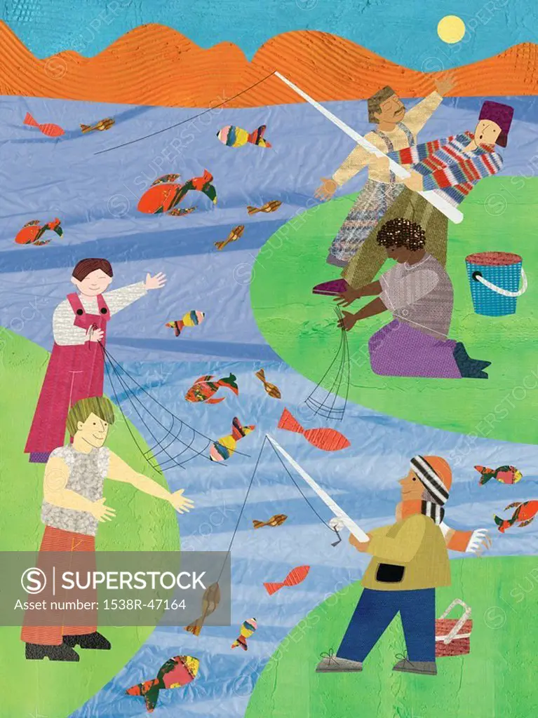A picture of people fishing from the worlds oceans