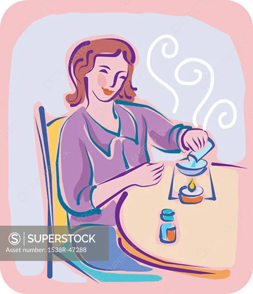 A woman using aromatherapy