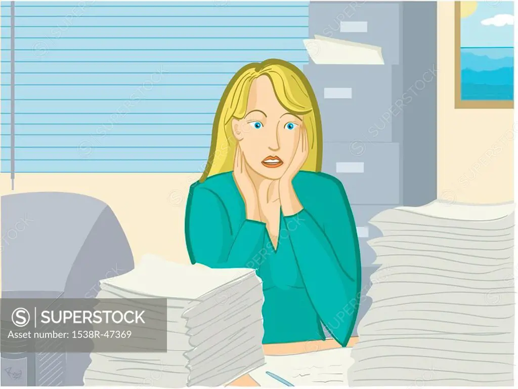 A woman overwhelmed by her workload