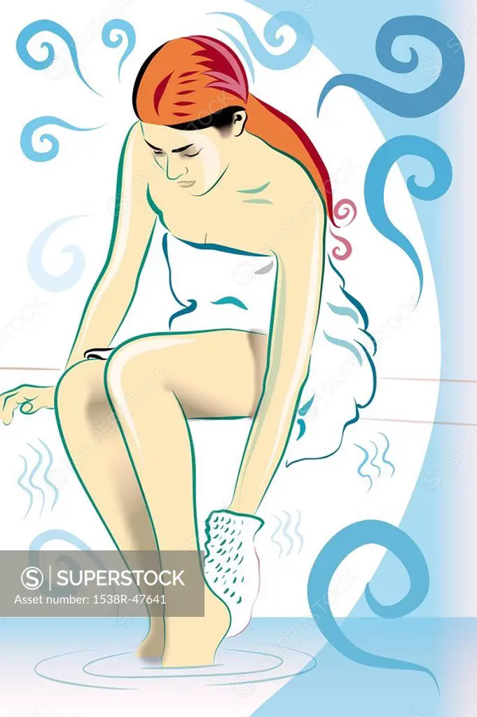 Illustration of a woman using a loofah