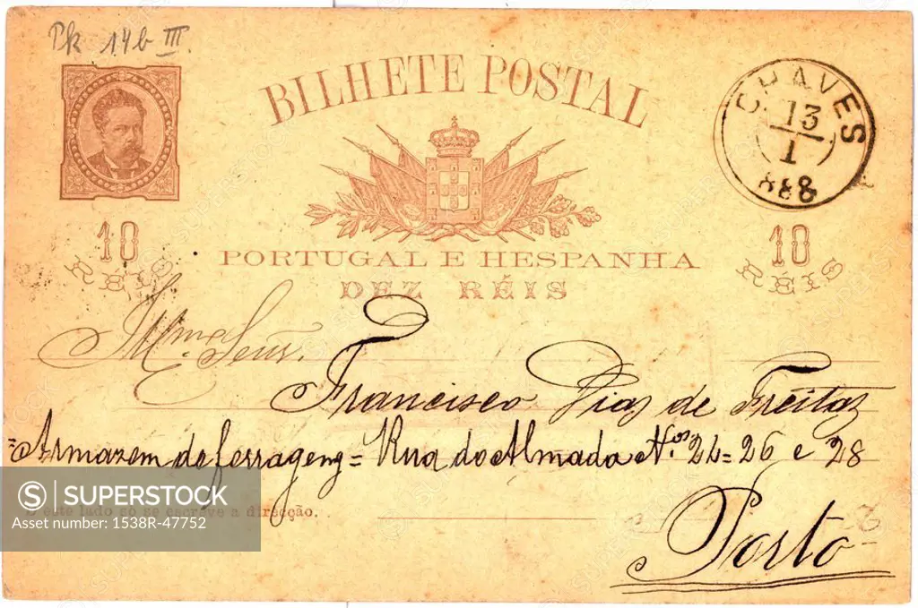 Vintage postcard with script writing, Bilhete postal