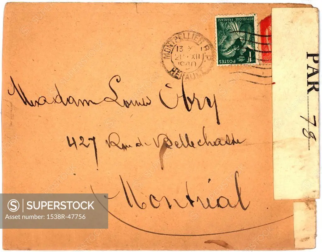 Vintage envelope with script writing, from Montpellier