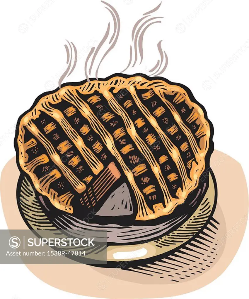 Cartoon drawing of a freshly baked pie